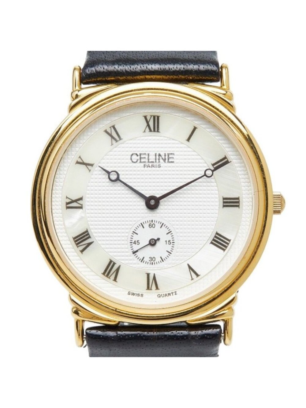 Celine Watch White Gold Black Stainless Steel Plated Leather